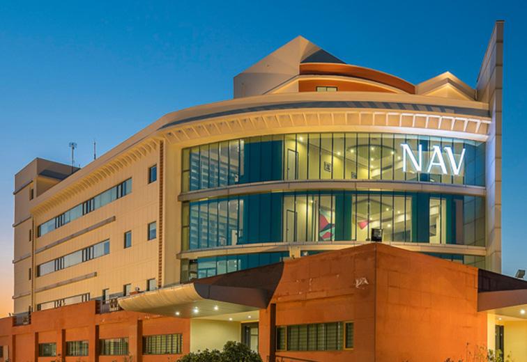 NAV India building at night
